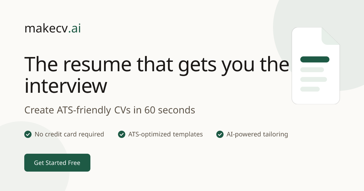 Free AI Resume & CV Builder — Make a CV or Resume in 60s | makecv.ai